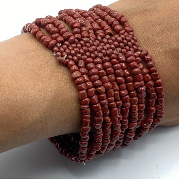 Artisan Glass Multi Strand Stretch Seed Bead Cuff Bracelet Clay Mud Earthy Tone - Picture 2 of 5